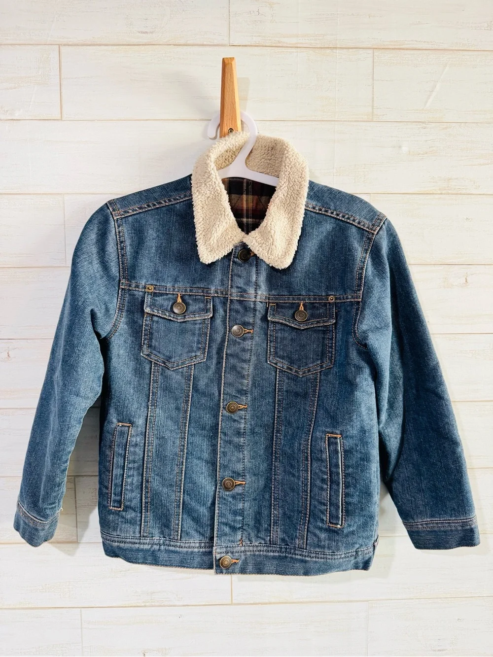 Kids Denim Sherpa Collar Jacket in Medium Blue